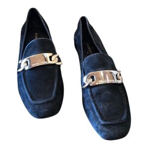 Donald Pliner Hola Black Suede Gold Accented Flat Loafers 6